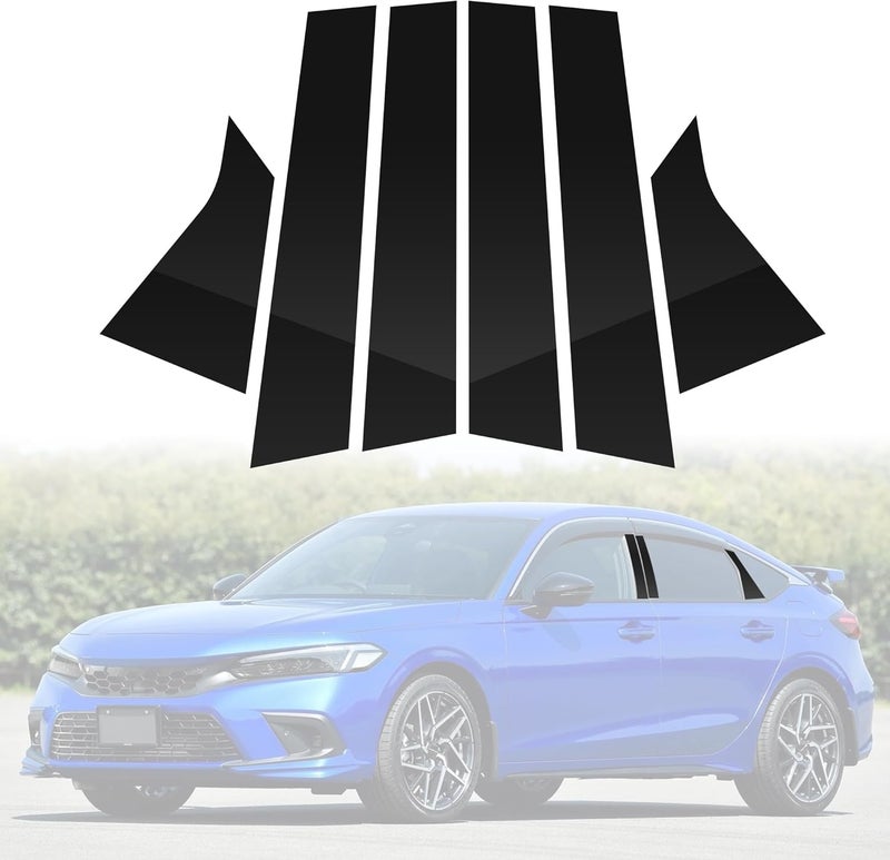 BASIKER Fit for Honda Civic Hatchback 2021 to 2022 Pillar Post Trim Kit, Door Window B Pillar Glossy Black Cover, Strong Toughness PC Material - Image 1